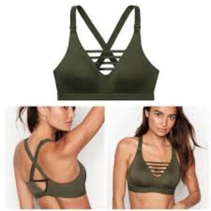 Victoria's Secret Sport  Strappy Plunge Sports Bra Olive Green, 34B (B4)